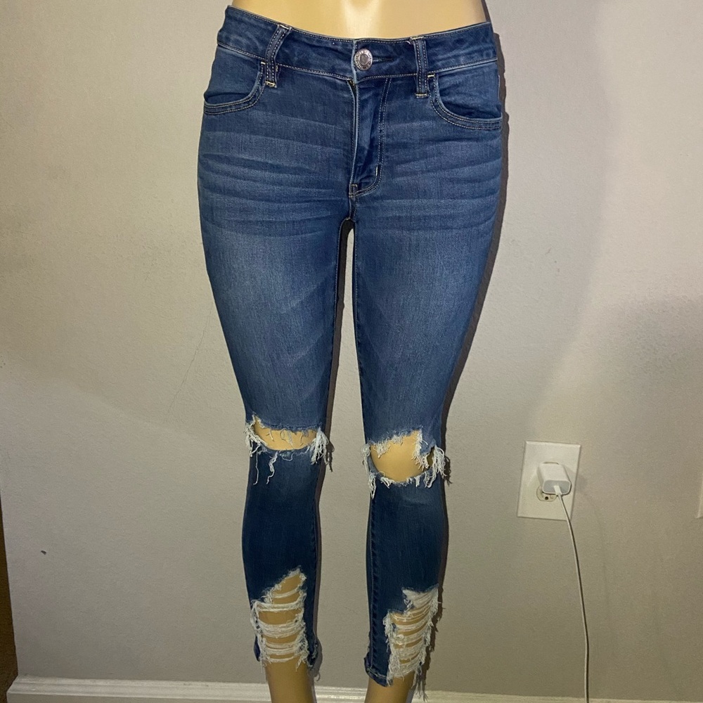 AMERICAN EAGLE ripped skinny stretchy blue jeans 6